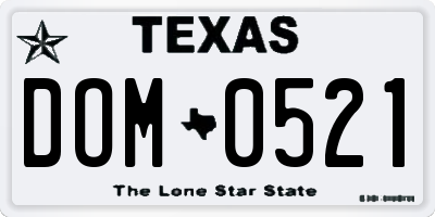 TX license plate DOM0521
