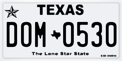 TX license plate DOM0530