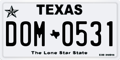 TX license plate DOM0531