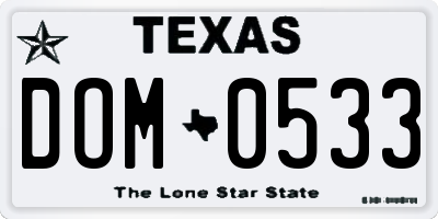 TX license plate DOM0533