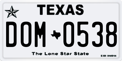 TX license plate DOM0538