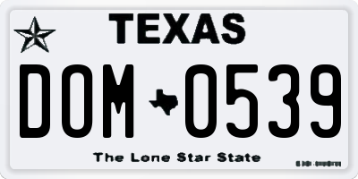 TX license plate DOM0539
