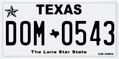 TX license plate DOM0543