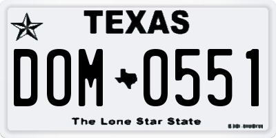 TX license plate DOM0551