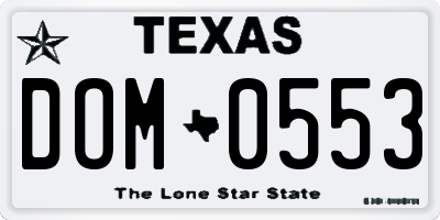 TX license plate DOM0553
