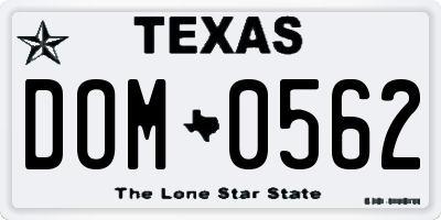 TX license plate DOM0562