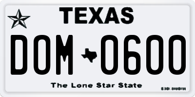 TX license plate DOM0600