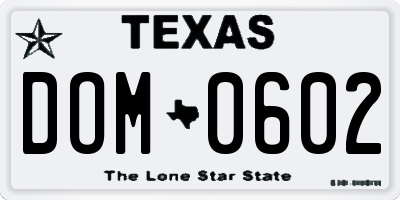 TX license plate DOM0602