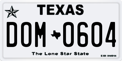 TX license plate DOM0604