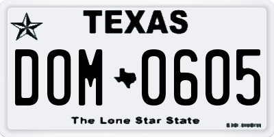 TX license plate DOM0605