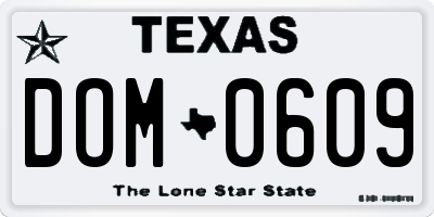 TX license plate DOM0609