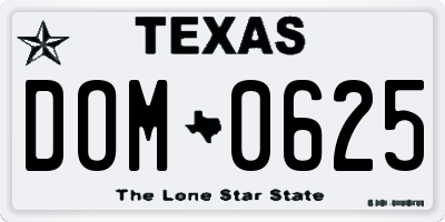 TX license plate DOM0625