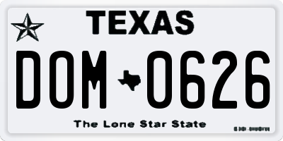 TX license plate DOM0626