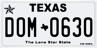 TX license plate DOM0630
