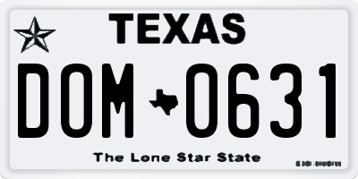 TX license plate DOM0631