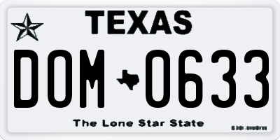 TX license plate DOM0633