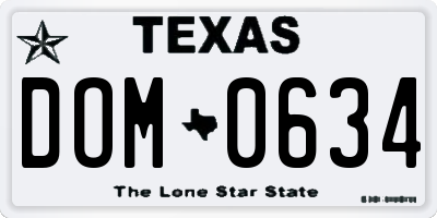 TX license plate DOM0634