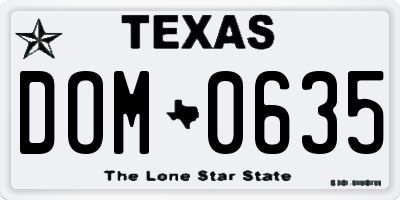 TX license plate DOM0635