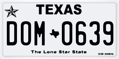 TX license plate DOM0639