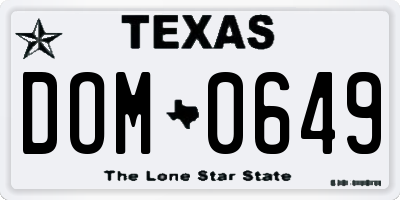 TX license plate DOM0649