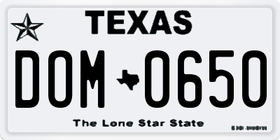 TX license plate DOM0650