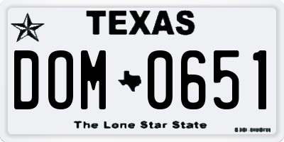TX license plate DOM0651