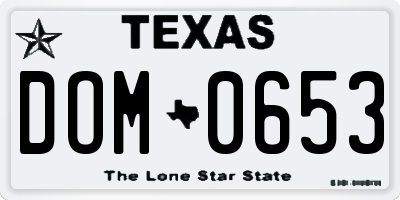 TX license plate DOM0653