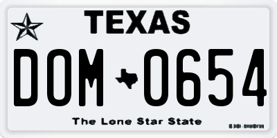 TX license plate DOM0654
