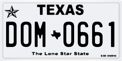 TX license plate DOM0661
