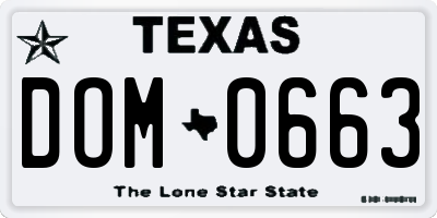 TX license plate DOM0663