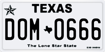 TX license plate DOM0666