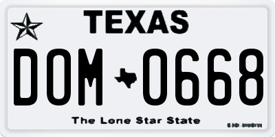 TX license plate DOM0668