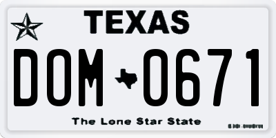 TX license plate DOM0671
