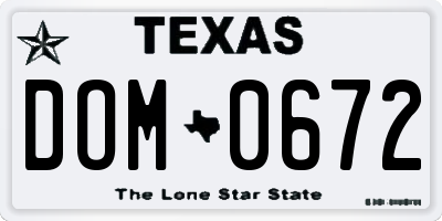 TX license plate DOM0672