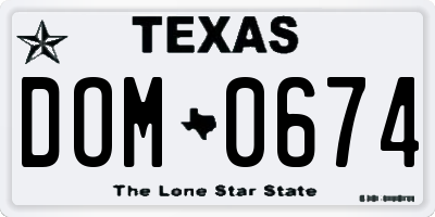 TX license plate DOM0674