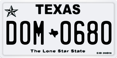 TX license plate DOM0680