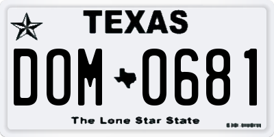 TX license plate DOM0681
