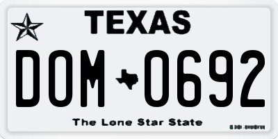 TX license plate DOM0692