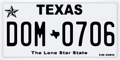 TX license plate DOM0706