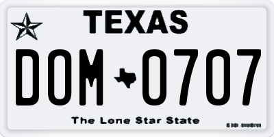 TX license plate DOM0707