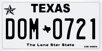 TX license plate DOM0721