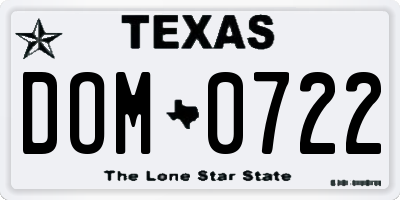 TX license plate DOM0722