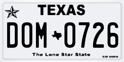 TX license plate DOM0726