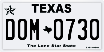 TX license plate DOM0730