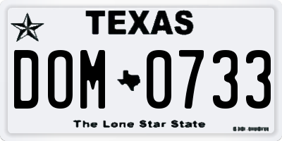 TX license plate DOM0733