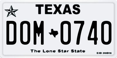 TX license plate DOM0740