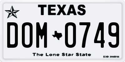 TX license plate DOM0749