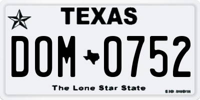 TX license plate DOM0752