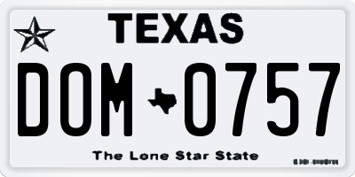 TX license plate DOM0757