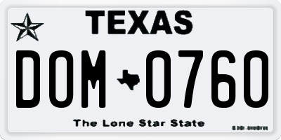 TX license plate DOM0760